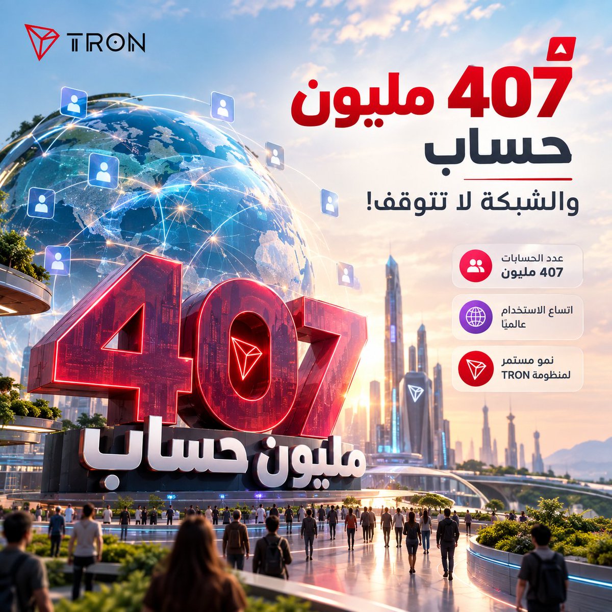 G8TQ6's tweet photo. 🚀 407 مليون حساب… والشبكة لا تتوقف

هناك أرقام تمرّ سريعًا أمام أعيننا، وأرقام أخرى تكشف حجم التحول الذي يحدث خلف الكواليس.

تجاوز عدد الحسابات على شبكة #TRON حاجز 407 ملايين حساب. 🌐🚀

الرقم لا يعني مجرد إضافة رقم جديد إلى سجل الشبكة؛ بل يعكس اتساع نطاق استخدامها، وتزايد عدد الحسابات التي تتفاعل مع البنية التحتية لـ @trondao.

ومع كل مليون حساب جديد، تتسع قاعدة المشاركين، وتكبر مساحة الاستخدام، ويتقدم #TRON خطوة أخرى نحو بناء منظومة مالية رقمية أكثر انفتاحًا واتصالًا بالعالم.

407 ملايين حساب ليست مجرد محطة… بل مقياس لحجم الشبكة التي تتشكل أمامنا. 🔻

#TGF #TRON
#TRONGlobalFriends