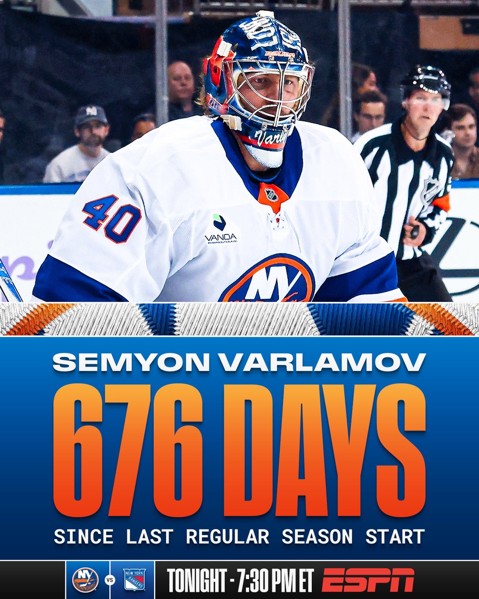 Semyon Varlamov is back in the crease! 🥅

📺: Don't miss the @​NYIslanders vs. the @​NYRangers TONIGHT at 7:30 PM ET on @​espn! 
 [📷](https://pbs.twimg.com/me