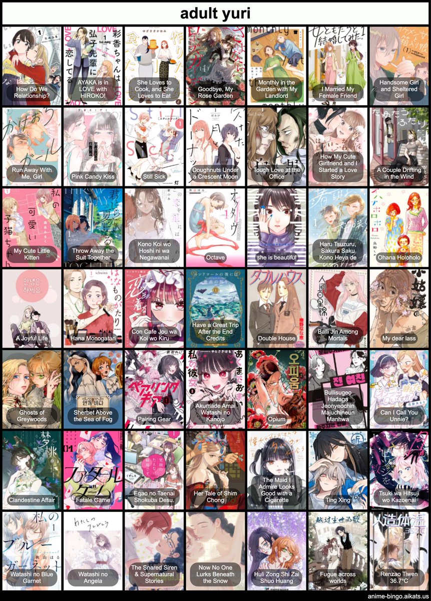 true0bIue's tweet photo. there ARE yuri with adults. a lot of them. half of the yuri i’ve read feature adults and i’ve read a lot of yuri

i handpicked 98 but that’s a tiny portion due to my limited patience, you just have to look https://t.co/fl48zdmNbf