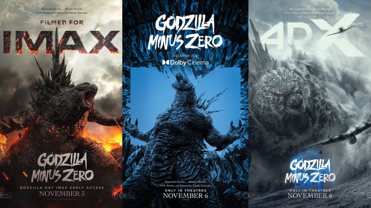 Mr_goji54's tweet photo. ‘Godzilla Minus Zero’ posters for:

• IMAX
• DOLBY CINEMA
• 4DX https://t.co/IXI9sZ7IKb