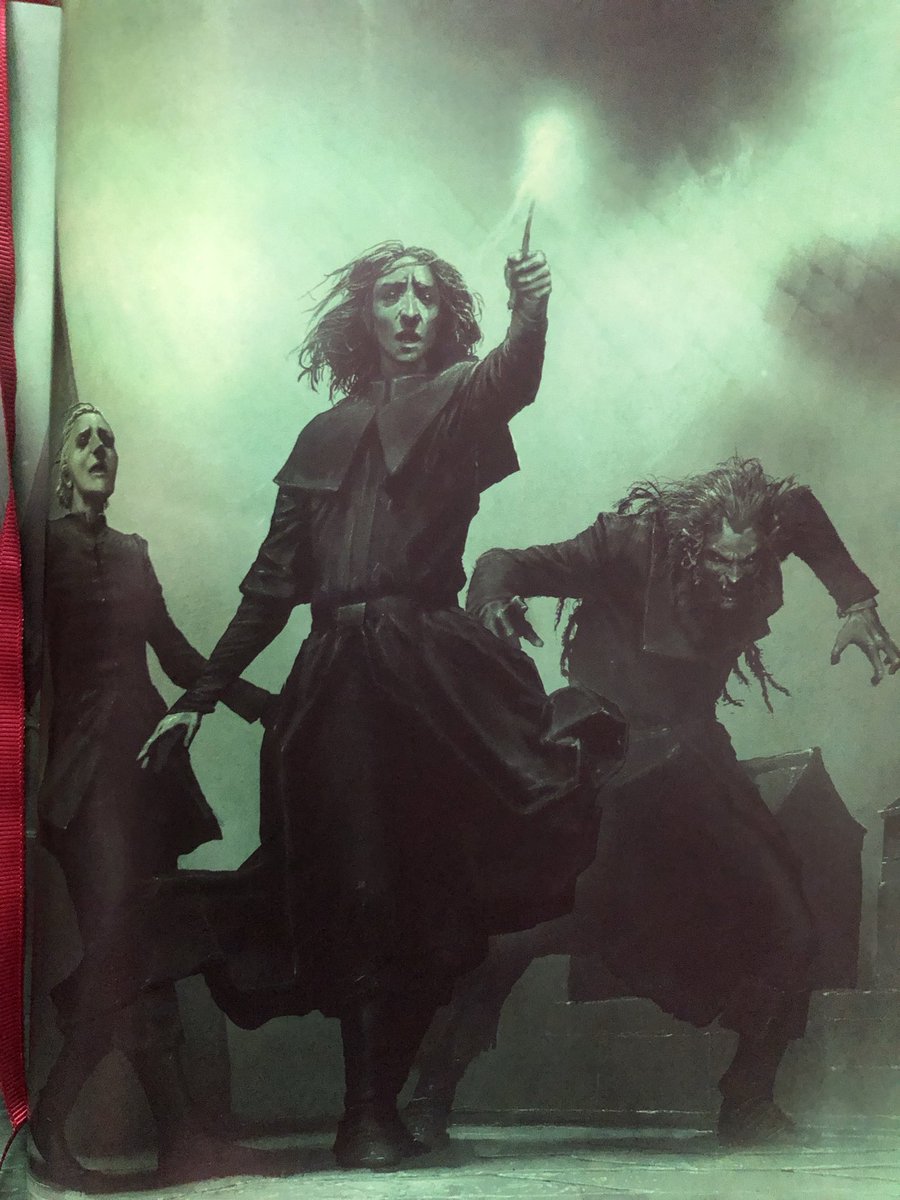 uirukii's tweet photo. I absolutely love that Snape finally gets his illustrative dues in the new illustrated copy with artist Levi Penfold. The color choices are gorgeous as well as how he’s depicted (everyone definitely got the grimdark makeover). 

I like the Unbreakable Vow illustration because it reads very fem!Snape as well. I raced home from work just to look at all of the art 🌸