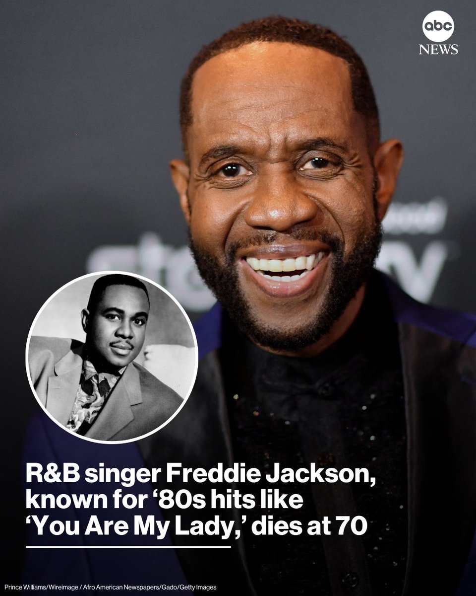 ABC's tweet photo. Grammy-nominated R&amp;B singer Freddie Jackson, known for his smooth '80s hits “Rock Me Tonight (For Old Times Sake)” and “You Are My Lady,” has died. He was 70.
 
Read more: https://t.co/PlgNb8JhKQ https://t.co/KMlGUTAXK7