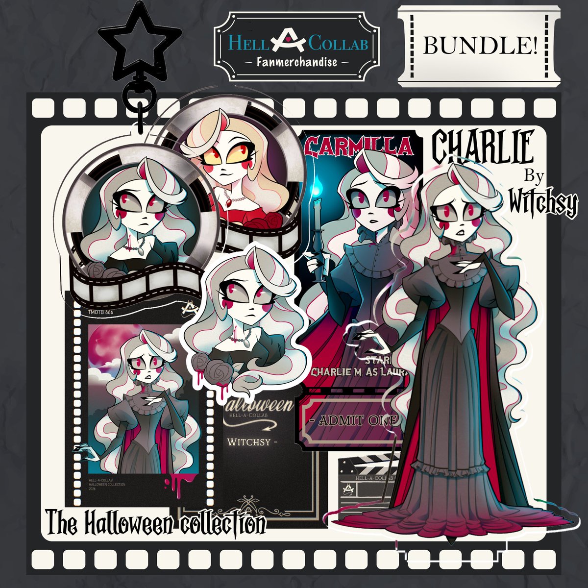 Witchsyi's tweet photo. The Hell-a-Collab Halloween collection is live! 🎃

Charlie staring as Laura in “Carmilla” (who’s her matching vampire lover? 🦇🖤)

Get her here:
https://t.co/lda2VIOJ20

Check out the collab:
 https://t.co/YvaX1bIQ0q

#HazbinHotel #HazbinHotelCharlie #Hellacollab #Hazbin https://t.co/OXrk2Onw6N