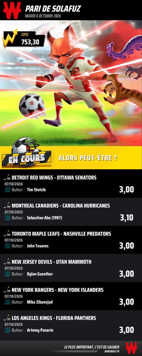 SoLaFuz's tweet photo. Voilà mes 2 ticket buteurs ,un avec des BU à minimum 3 de cote 👀

Good luck à tout le monde 🍀

https://t.co/FcJNBZYgdS

https://t.co/fY1f9PP61h

#teamparieur #BettingCommunity #NHLBetting #NHL https://t.co/K8lCriAii6