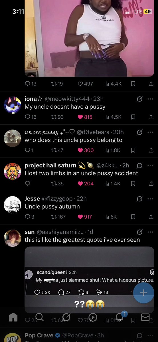 collisionspixie's tweet photo. There has to be more to talk about than uncle pussy you guys https://t.co/CH4q7rofaF
