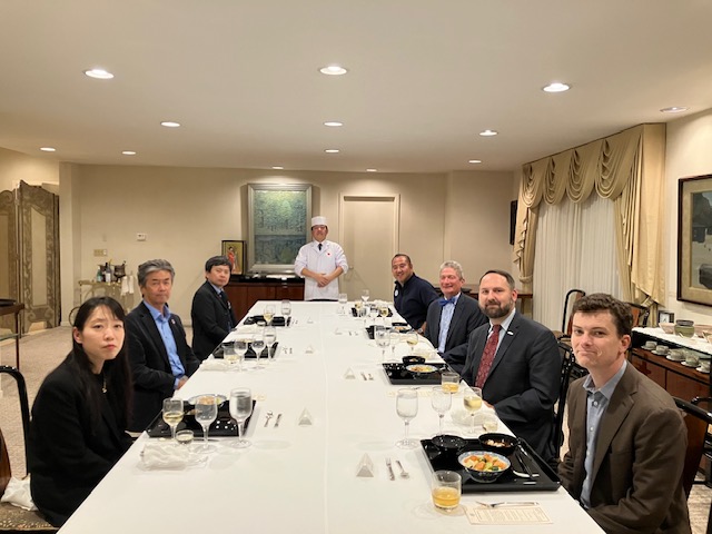 MichAuto's tweet photo. MichAuto Senior Director Drew Coleman and Director of Government and Community Affairs Paul Corbett and I attended dinner at the Consul General of Japan in Detroit's residence.  They were joined by Tu Le, David Andrea, Azusa Kawakami, Consul General Hajime "Jimmy" Kishimori, and Consul Takeshi Hamada for a meal prepared by Chef Taniguchi.