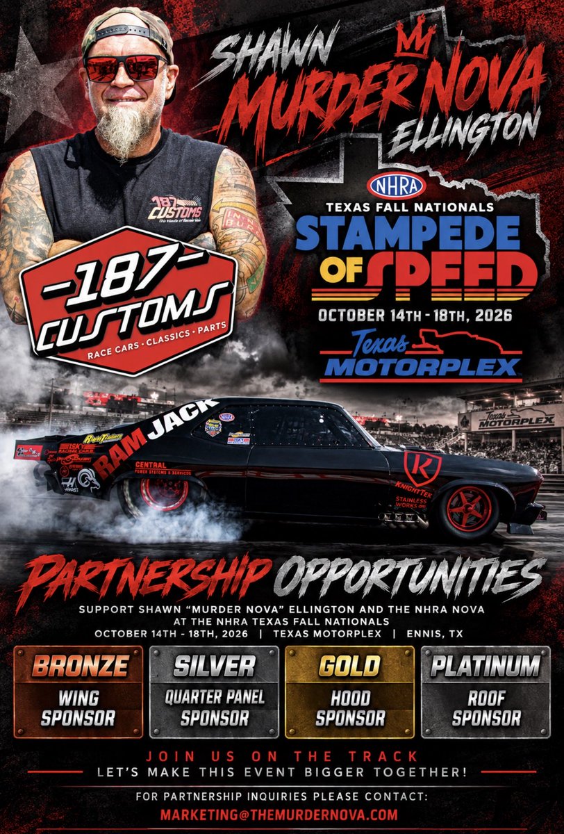murdernova's tweet photo. Have a business in the DFW area and want to partner with my team for the NHRA Fall Nationals? Hit us up - marketing@themurdernova.com https://t.co/DlCSJUS3WV