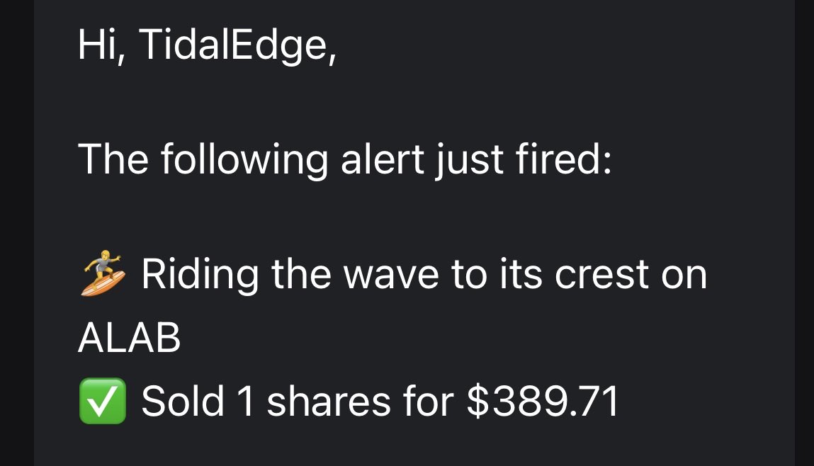 TidalEdge's tweet photo. Model Portfolio Trade Alert 🚨:      
The model portfolio took one trade today.  Selling 1 $ALAB  share for $389.71 (Small trim. 5% of the ALAB strategy value).  

ALAB gained ~7.58% today and is above the fair value edge at $353. https://t.co/CogOjTg7NY