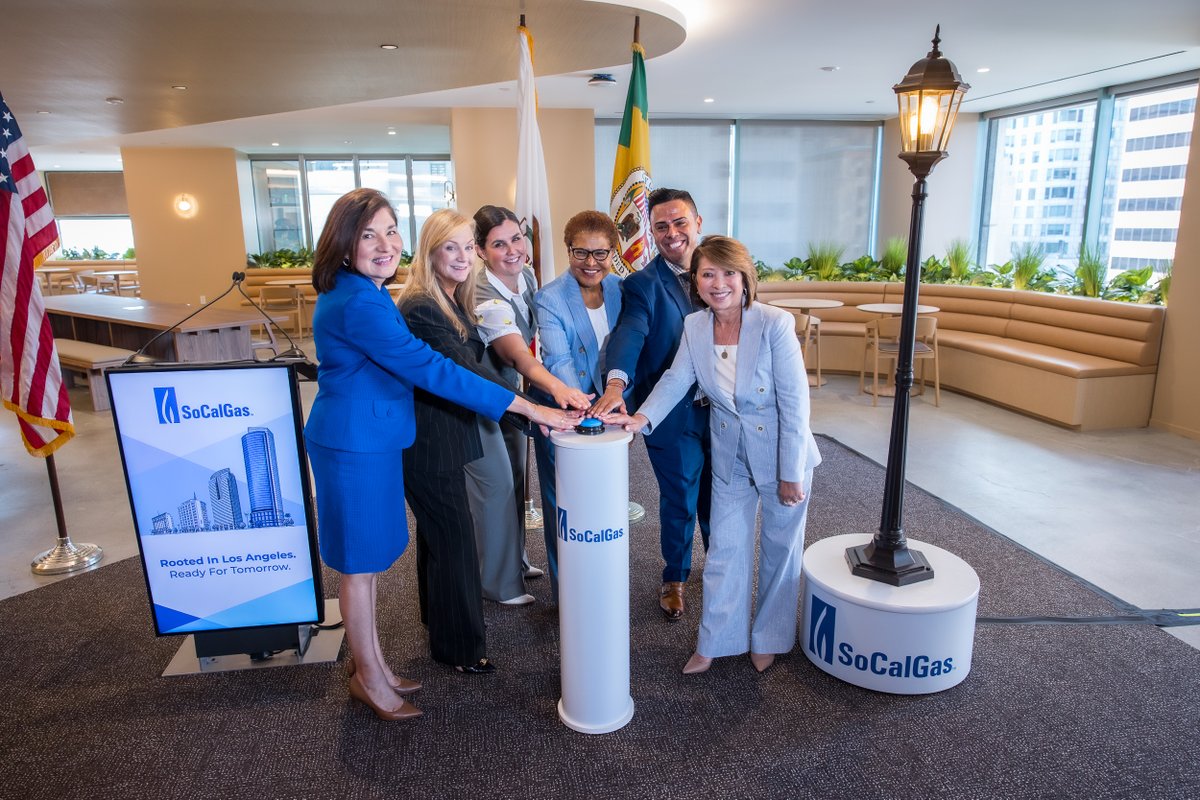 socalgas's tweet photo. A new chapter in nearly 160 years of calling Los Angeles home. 

Today, Mayor Karen Bass, public officials, business and community leaders joined SoCalGas to celebrate our new headquarters at 2CAL in downtown Los Angeles. 

From our earliest days lighting Main Street with gas lamps to serving more than 21 million consumers today, we’re excited to continue building on our history in Los Angeles and strengthening the communities we serve.

Read more: https://t.co/J4OUKuKmkK

@MayorOfLA @KarenBassLA @LAAreaChamber @CCA_DTLA 

Message funded by shareholders