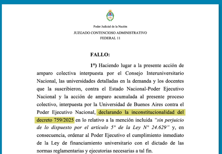 unlp's tweet photo. La justicia declaró inconstitucional el
decreto que frenó la Ley de Financiamiento
Universitario у ordenó aplicarla de inmediato ⚖️
#UniversidadPúblicaSiempre https://t.co/a914ZgJHAi