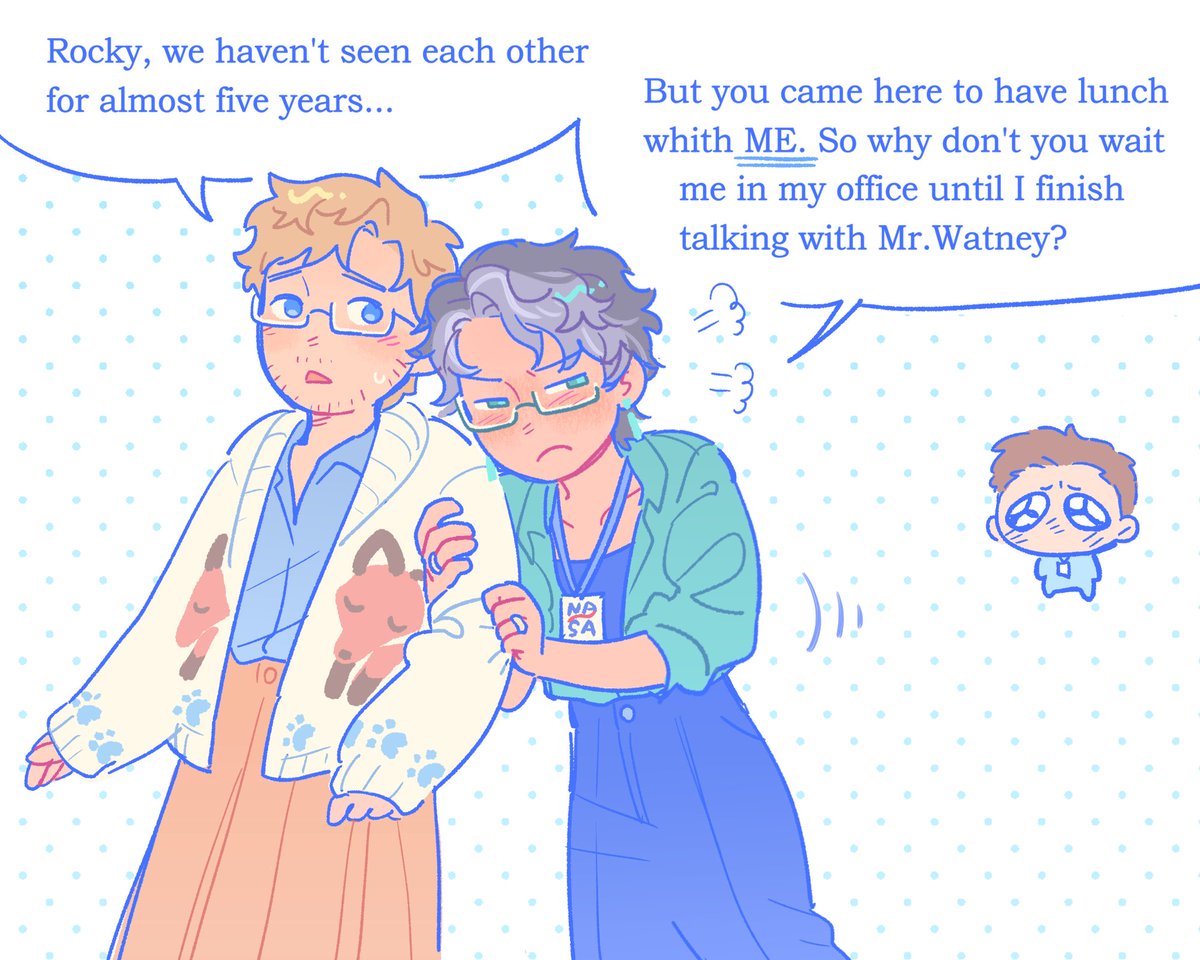 Equaaaaalex31's tweet photo. They are all human but Rocky still hates Mark XD
the story is grace&amp;rocky are married and rocky&amp;watney are both colleagues in NASA and former rivals in love
(also both grace and rocky are agender uwu bc why not )#projecthailmary #gracerocky #savestars #markwatney #rocktiz https://t.co/DyxEA5nwdz