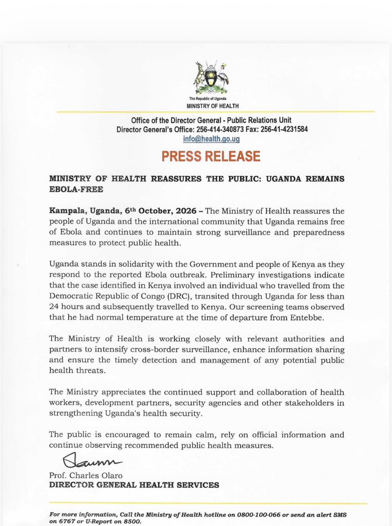 adoniaayebare's tweet photo. Thank you, Dr. Charles Olaro, for this timely and clear statement. The need for a strong surveillance system at Points of entry and transparency when such unexpected imported Ebola cases are identified is critical in confidence building with our neighbors and international partners. @olaro_charles @DianaAtwine @SingoeiAKorir