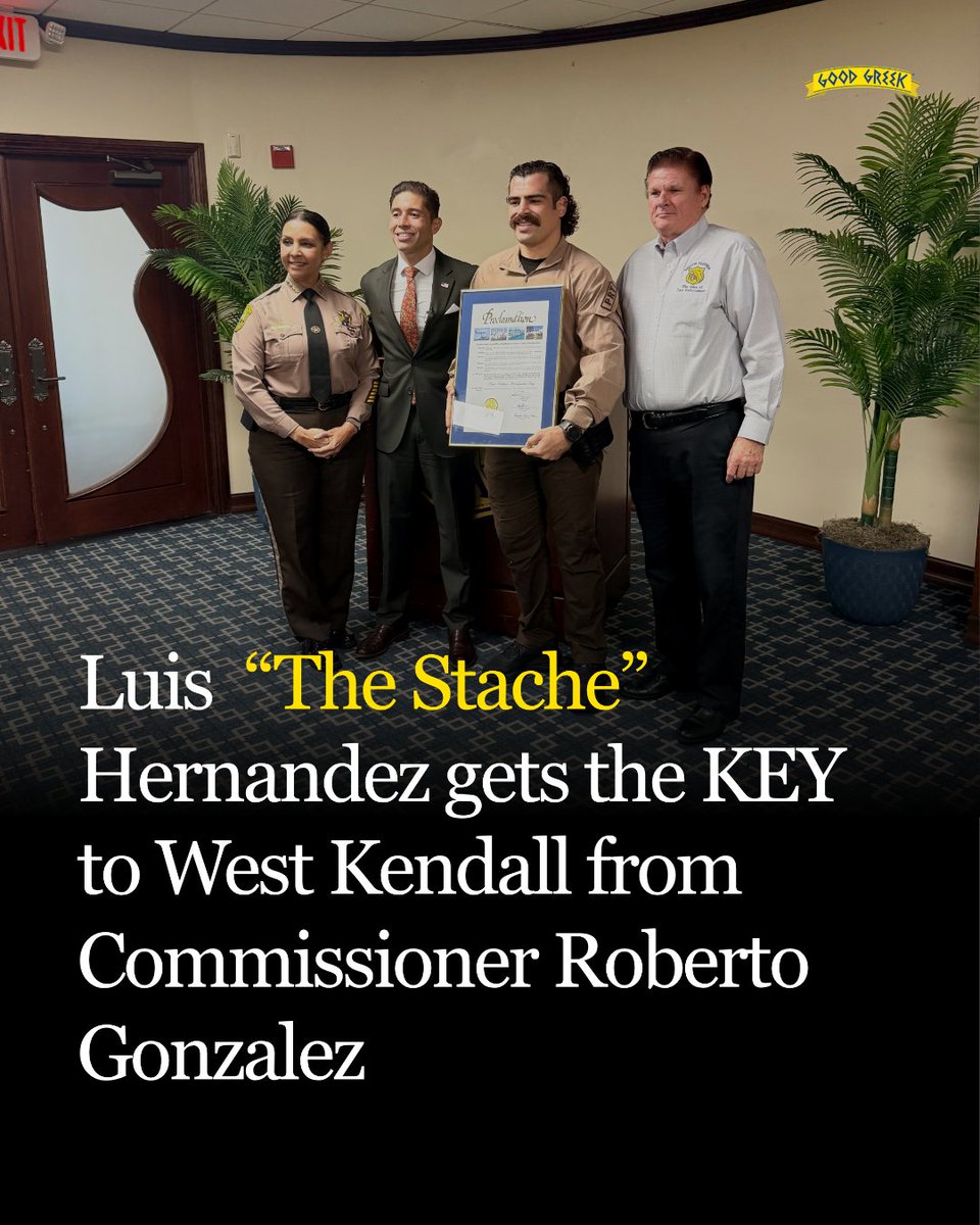 GoodGreekMoving's tweet photo. Luis "The Stache" Hernandez was handed two incredible honors yesterday starting with a key to the city from Commisioner Roberto Gonzalez and a custom championship belt from Good Greek Moving and Storage, his first sponsor. #TheStacheUFC #luishernandezufc https://t.co/t7qFZ8iSwp