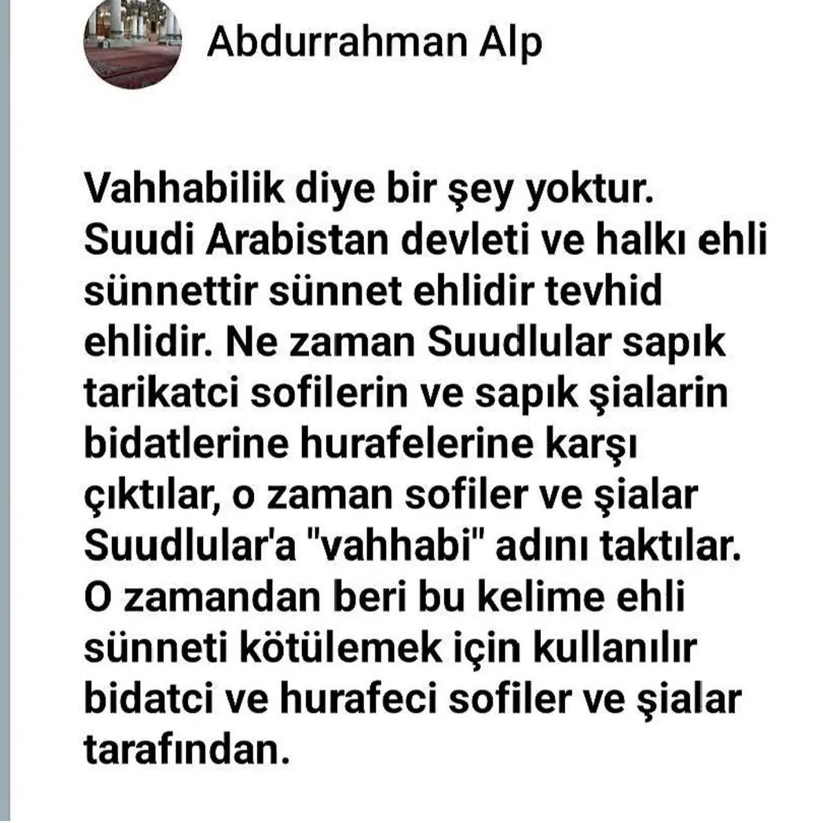 haticeidilomerr's tweet photo. Vahhabilik diye bir şey yoktur.
Suudi Arabistan devleti ve halkı ehli
sünnettir , tevhid
ehlidir. Ne zaman Suudlular sapık tarikatci sofilerin ve sapık şialarin bidatlerine hurafelerine karşı çıktılar, o zaman sofiler ve şialar Suudlular'a "vahhabi" adını taktılar.
O zamandan beri bu kelime ehli
sünneti kötülemek için kullanılır bidatci ve hurafeci sofiler ve șialar tarafindan.