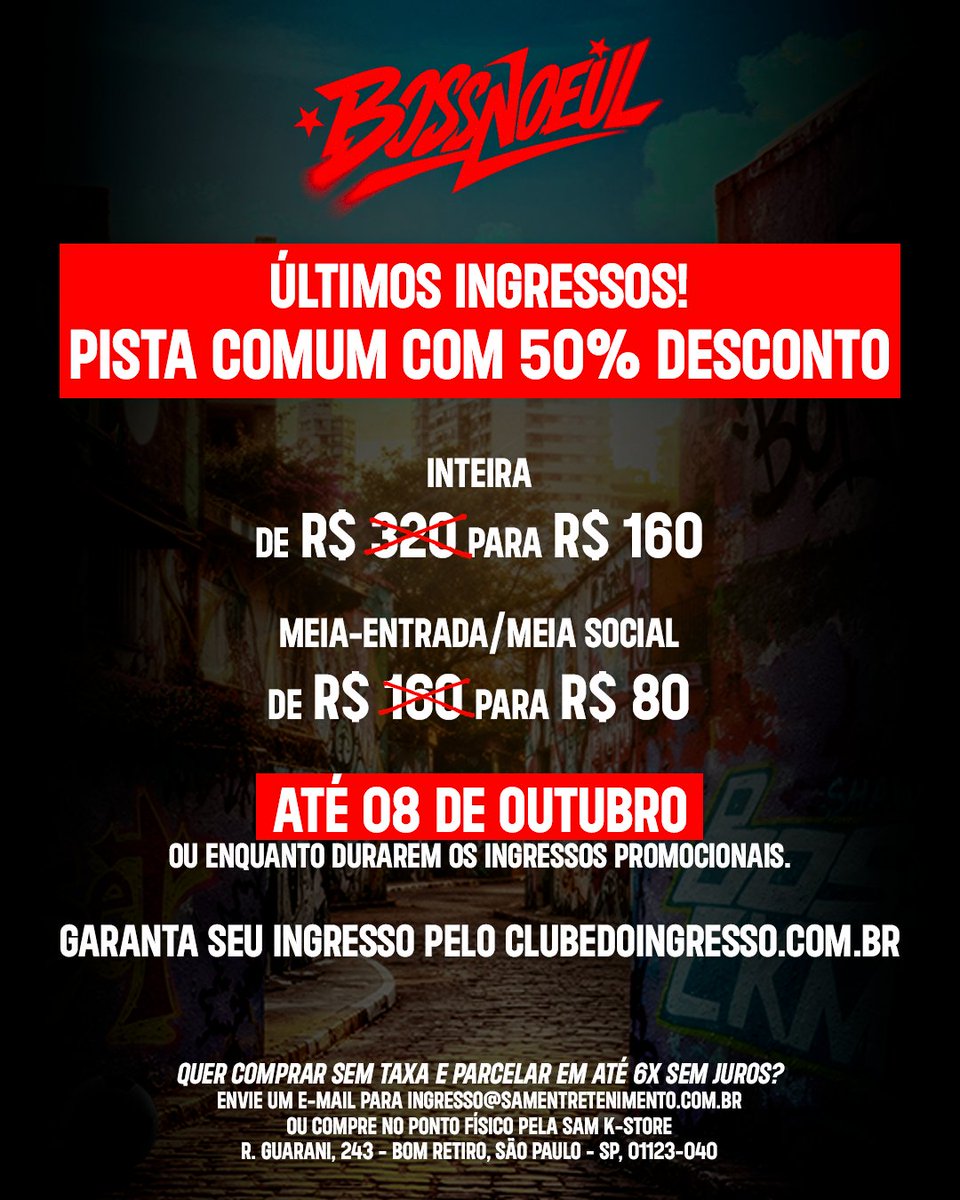 SamEntrete's tweet photo. Últimos ingressos para o fan meeting com Boss &amp; Noeul 🇧🇷🤩

Novidade:
• FOTO 2:1 – benefício avulsos liberado
• Desconto de 50% para a pista comum até 08/10

Garanta seu ingresso: https://t.co/LAz5OIL2oU

Está chegando 🎉 https://t.co/T4Yy9zcMwv