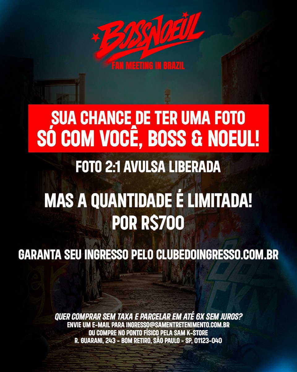 SamEntrete's tweet photo. Últimos ingressos para o fan meeting com Boss &amp; Noeul 🇧🇷🤩

Novidade:
• FOTO 2:1 – benefício avulsos liberado
• Desconto de 50% para a pista comum até 08/10

Garanta seu ingresso: https://t.co/LAz5OIL2oU

Está chegando 🎉 https://t.co/T4Yy9zcMwv