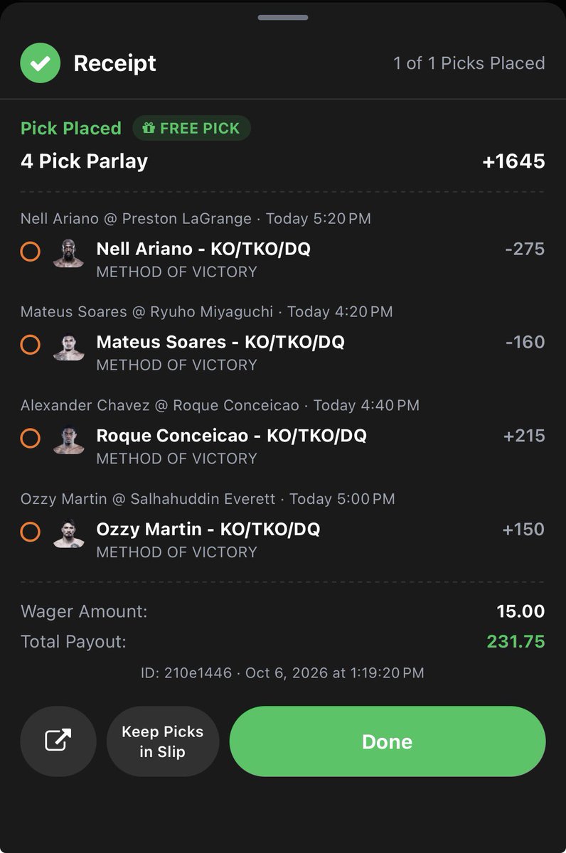 El_Lynch20's tweet photo. DWCS week 9 KO lay 🥋💥 @courtsideapp #Gambling𝕏 #UFC https://t.co/OAyVa0I2gt