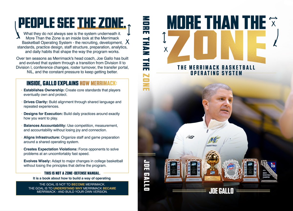 JoeyGall0's tweet photo. What started as some spring cleaning in my office and moving season binders from 10 years ago up to the attic—somehow turned into a 13-chapter book.

Really enjoyed reliving the last 10 seasons as Merrimack’s head coach and putting the ideas, lessons, and experiences from that time into one place.

Hoping to release More Than the Zone in the next few weeks.