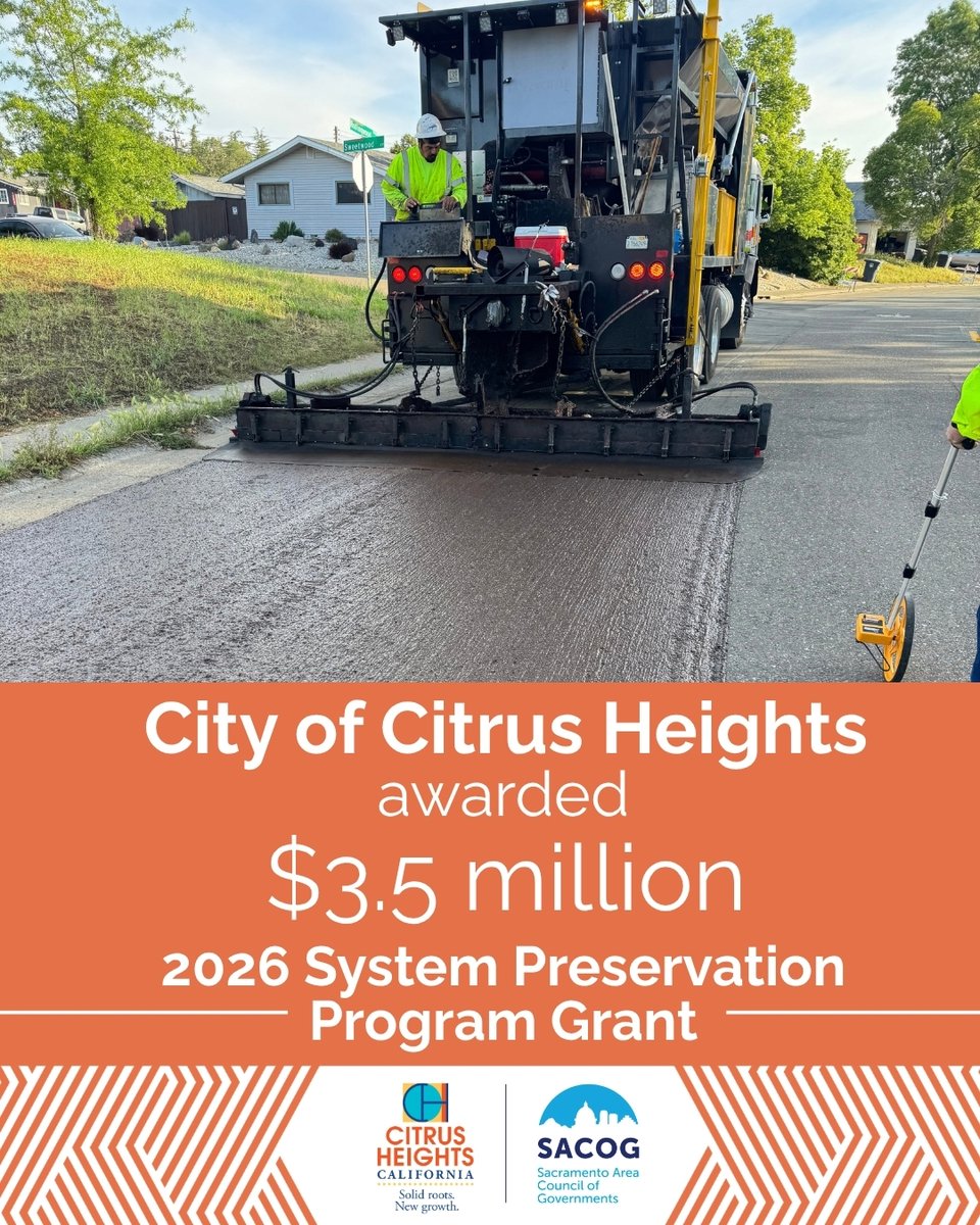 CityofCHeights's tweet photo. We’re excited to announce a $3.546M @SACOG grant for future repairs on Greenback Ln from Birdcage to Dewey &amp; Auburn Blvd from Sylvan Corners to Manzanita! 🚧 This is an important first step, with planning &amp; preparation ahead. Thank you to @SACOG &amp; our City staff! 🧡 https://t.co/UQsUwGjVLv
