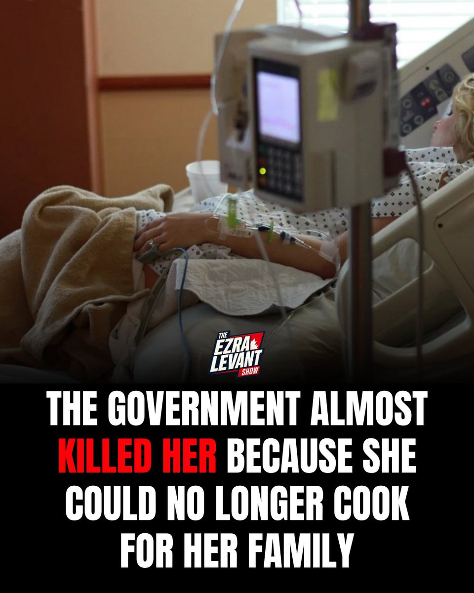 ezralevant's tweet photo. She couldn't cook for her family anymore, so she asked to die. 

Canada said yes. 

The woman, in her 70s, felt she had lost her value to her household. 

She was approved for MAID. 

Two University of Toronto doctors, Gary Rodin and Madeline Li, told her story in the New York Times, warning the system is far too permissive. 

Then she got counselling. 

Her family made it clear they loved who she was, not what she did for them. She cancelled. 

She was at Christmas dinner that year. 
Canada had already signed off on her missing it.