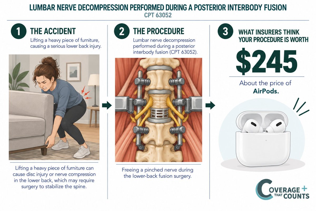 CoverUsNow's tweet photo. Lifting with your back &amp; not your legs can lead to a painful spinal procedure. Instead of properly paying the doctor who fused your spine - so you can walk - your insurance company wants to give them the equivalent of AirPods. 🤡🤡 https://t.co/w5I7eCkgpF