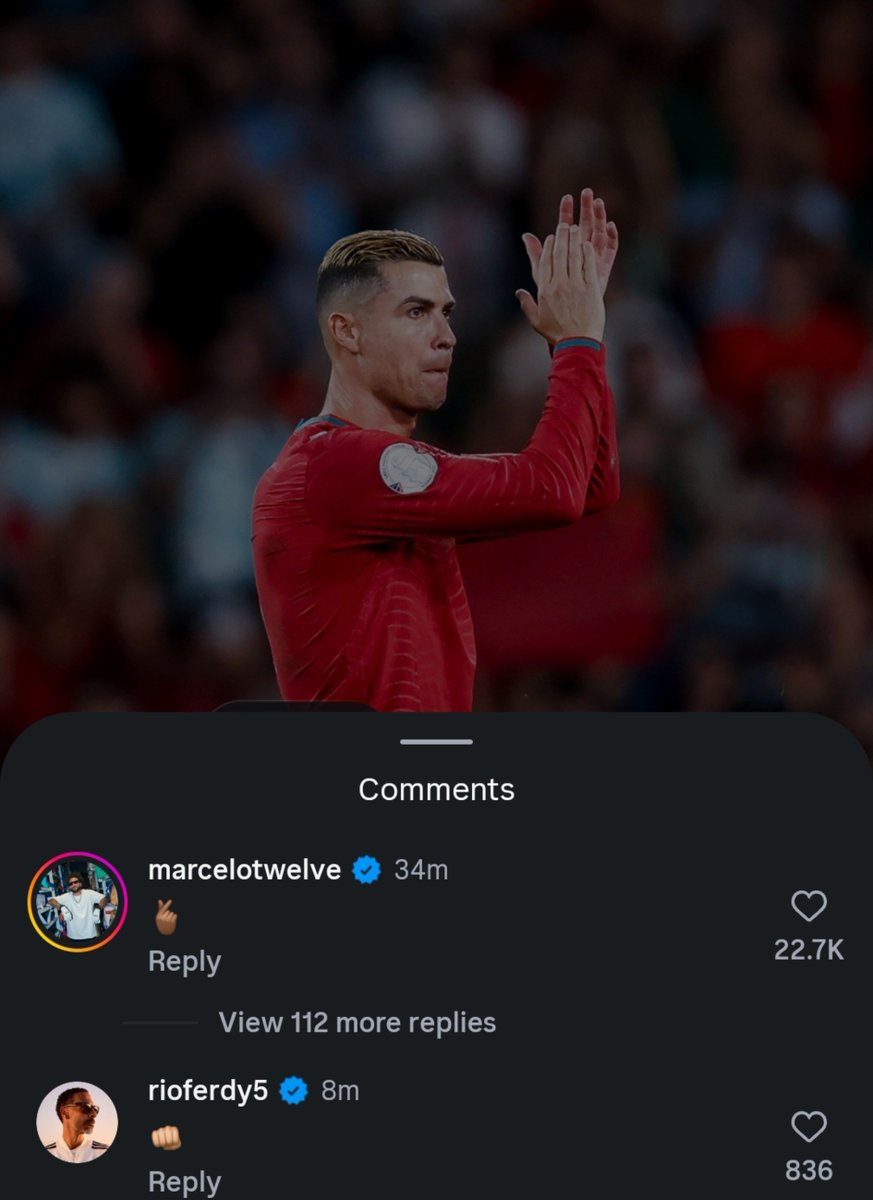 AlNassrTribune's tweet photo. 📲 Marcelo and Rio Ferdinand reply to Cristiano Ronaldo's IG post: https://t.co/Ebs8nrAZyL