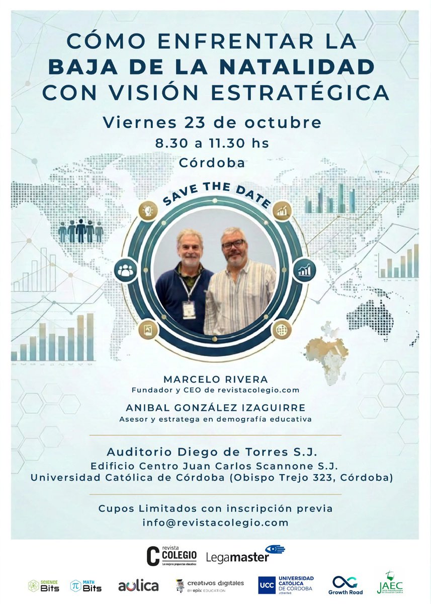 ScienceBits's tweet photo. ¿Está preparada tu institución para afrontar el cambio demográfico?
Acompáñanos para conocer cómo evaluar los riesgos y transformar este desafío en una oportunidad de reconversión estratégica.
📅 Viernes 23 de octubre
📍 Universidad Católica de Córdoba 🇦🇷
https://t.co/BKn6QytOJq https://t.co/2fVmDLdzTJ