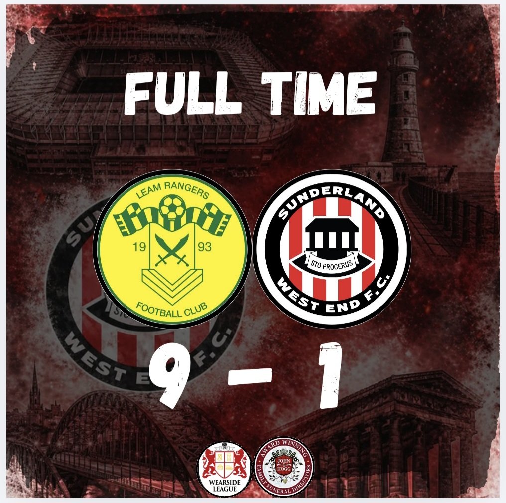Westend_FC's tweet photo. 🔴⚪️First Team
⚽️Full Time Score

Leam Rangers Football Club 9
Sunderland West End FC 1

Tough night in Gateshead but credit to the lads who turned up tonight. 

Best of luck for the season @LeamRangers https://t.co/LhD0NbdFwP