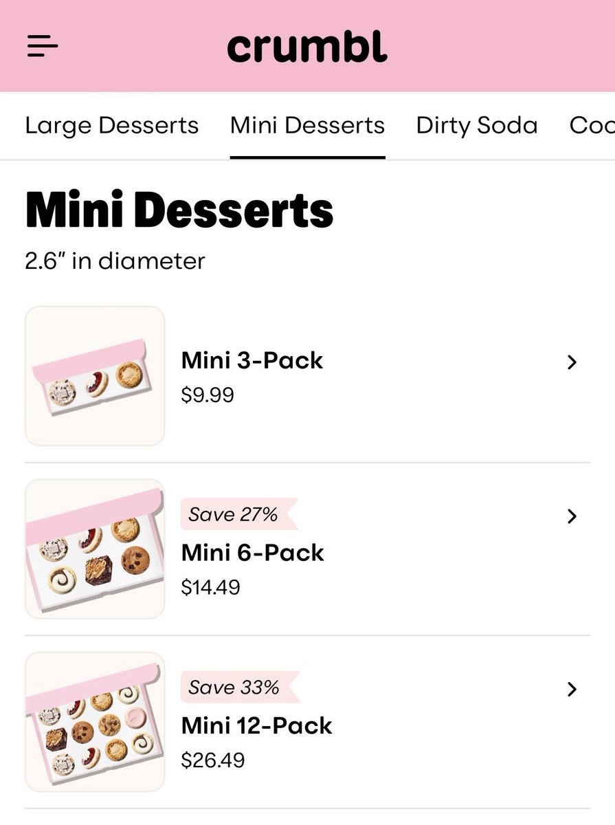 Jacobhess's tweet photo. The cookies are huge and taste great but at $4.50 (before tip) it is a lot for a single cookie.

Yes, I know you can get mini’s in a 3 pack for $9.99 but it’s basically the same “volume” of cookie as a single, you just pay 2x.

Oddly, last year I made a lot of chocolate chip cookies for a competition and I could get crumbl clone chocolate chip cookies made for about $1.85, (with high quality chocolate, which I only mention because the chocolate is like 2/3 of the total cost).

I would think most of their cookies don’t cost nearly that to make (chocolate and vanilla happen to be an expensive), and they probably get a much better deal on chocolate than I do going and paying full price at the grocery store for a premium brand. 

Long story short, (as I truly wish them the best, and I understand they need to pay for the store, employees, franchise fees, etc, but) it’s just tough to justify spending premium on what the kids see as “a cookie” for my family of 5.

I’m probably not the target demographic though, haha.