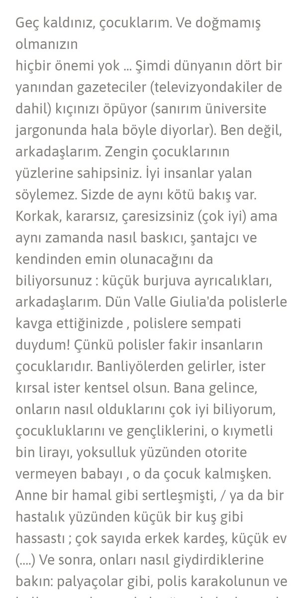 lsowucn's tweet photo. Öğrenci şımarıklığı üzerine ünlü eski İtalyan komünist film yönetmeni pasolininin bir yazısını atalım
Alttaki gönderide şımarıklığa örnek https://t.co/ksFmt8EWDy