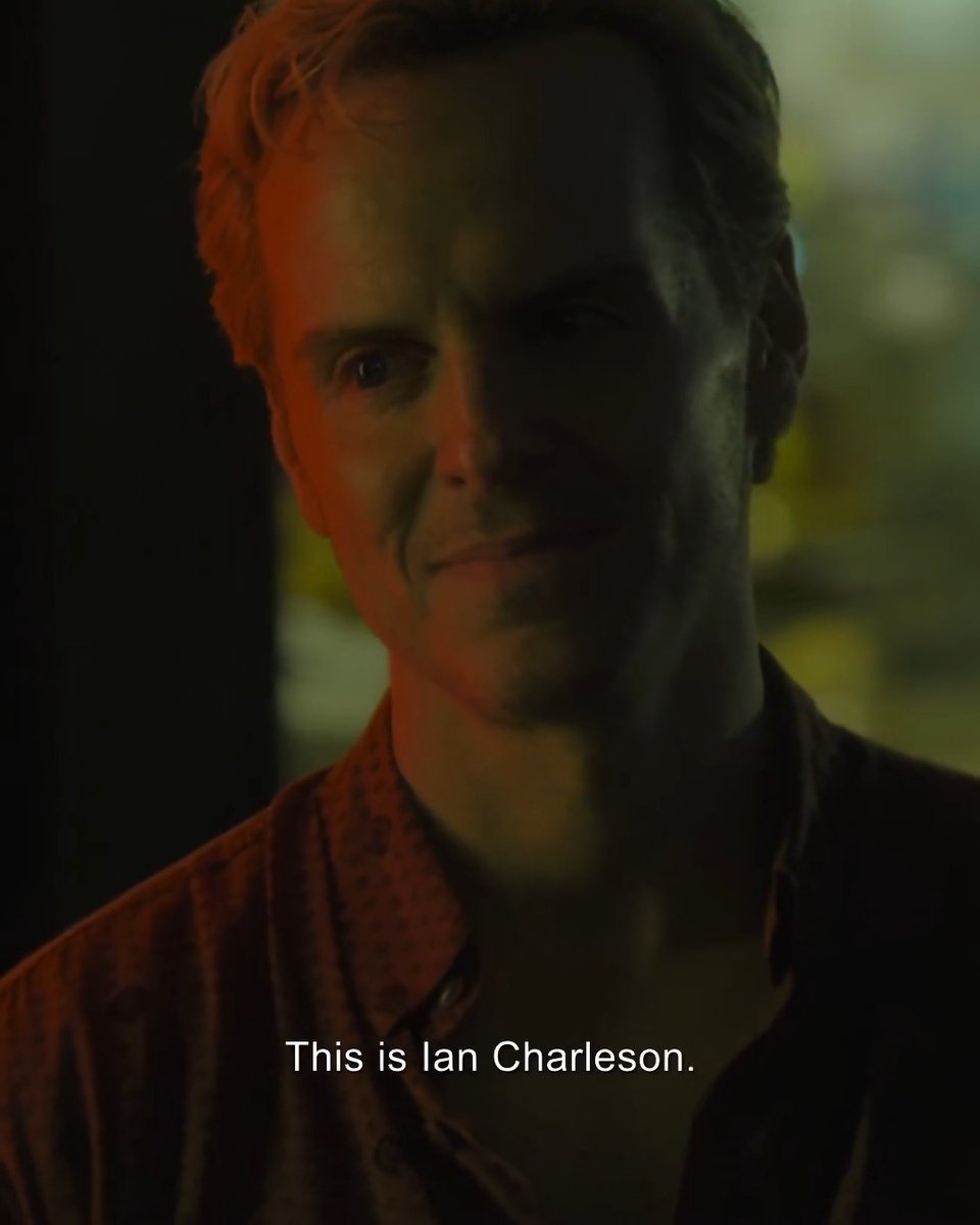 The post praises the casting, with the image showing a close-up of a young man with light hair, lit dramatically in red and shadow, wearing a dark patterned shirt. Subtitle text reads: "This is Ian Charleson."