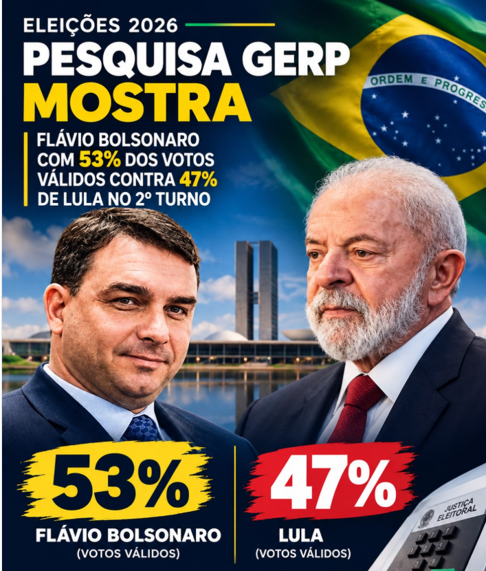 BlogdoBG's tweet photo. PESQUISA GERP: Flávio Bolsonaro lidera com 53% dos votos válidos contra 47% de Lula no segundo turno
https://t.co/qkTIdNWpjV https://t.co/texxcFrbd9