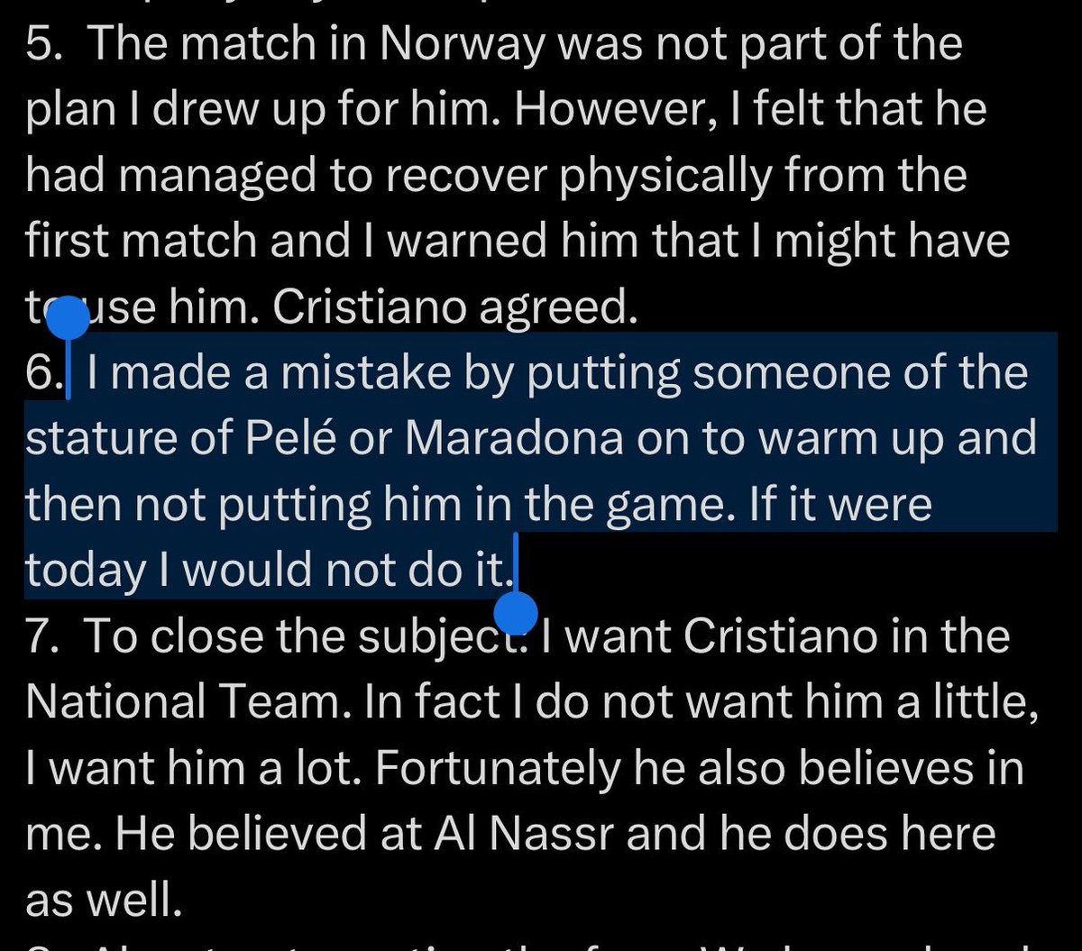 TradeRRexmanTRX's tweet photo. ... I'm certain Jorge_Jesus refused and  disappointed CR7 after reading this Passage of his request 🤦
 This is humiliating to read or quote to the press!!!! 
Stature of "Pelé or maradona"? 🤣 https://t.co/XoTIYv9UQX