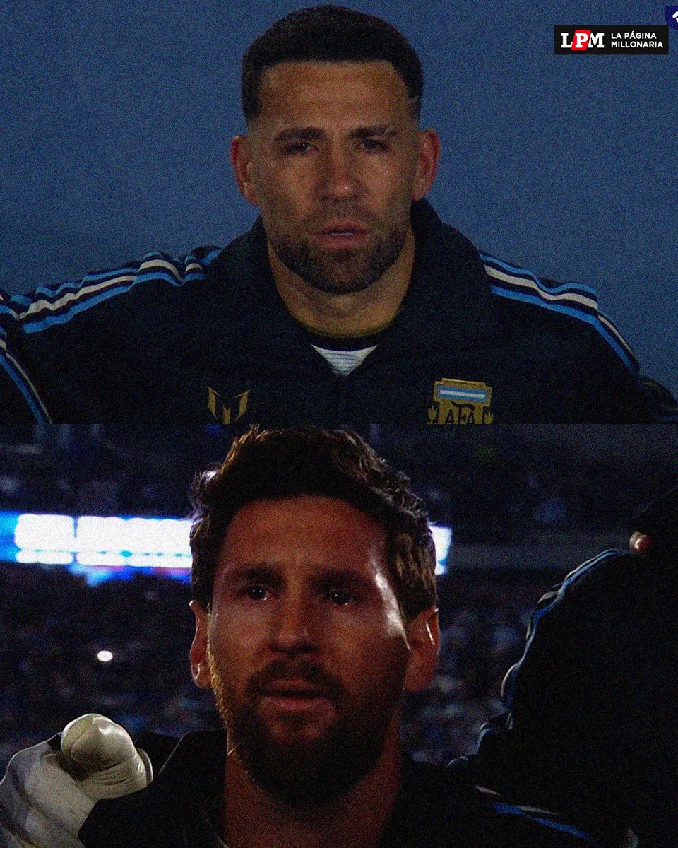 RiverLPM's tweet photo. La emoción de Otamendi y Messi en su último partido 🥺 https://t.co/x6yzyf04cK