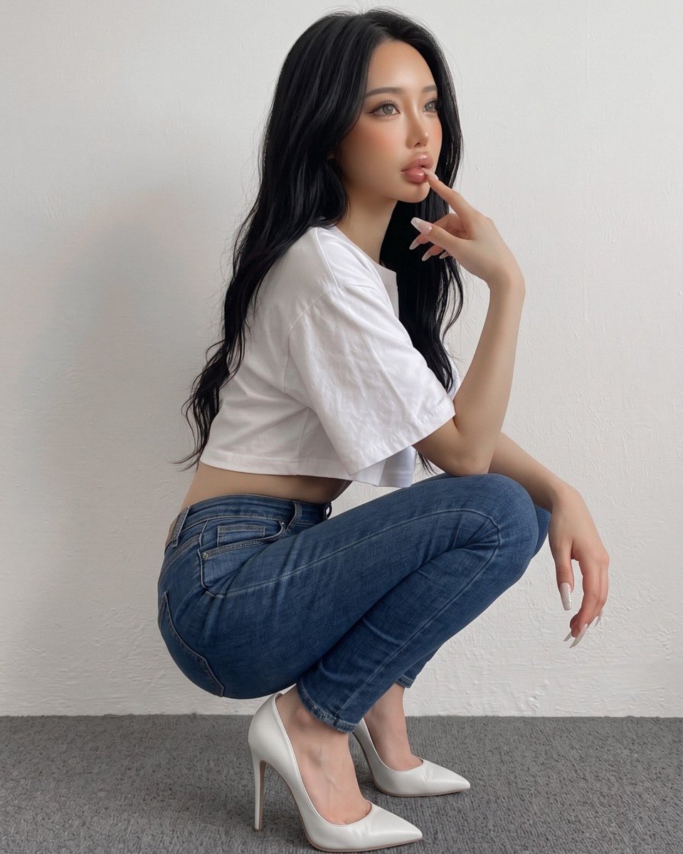 toohotdoll's tweet photo. Skinny jeans, an oversized crop tee and 4.5 inch white heels. 🤍👠
Even when I’m dressed super casually, I still want my high heels. Somehow, they just make the whole look feel more like me. 😅 https://t.co/0R8xZ7TVlj