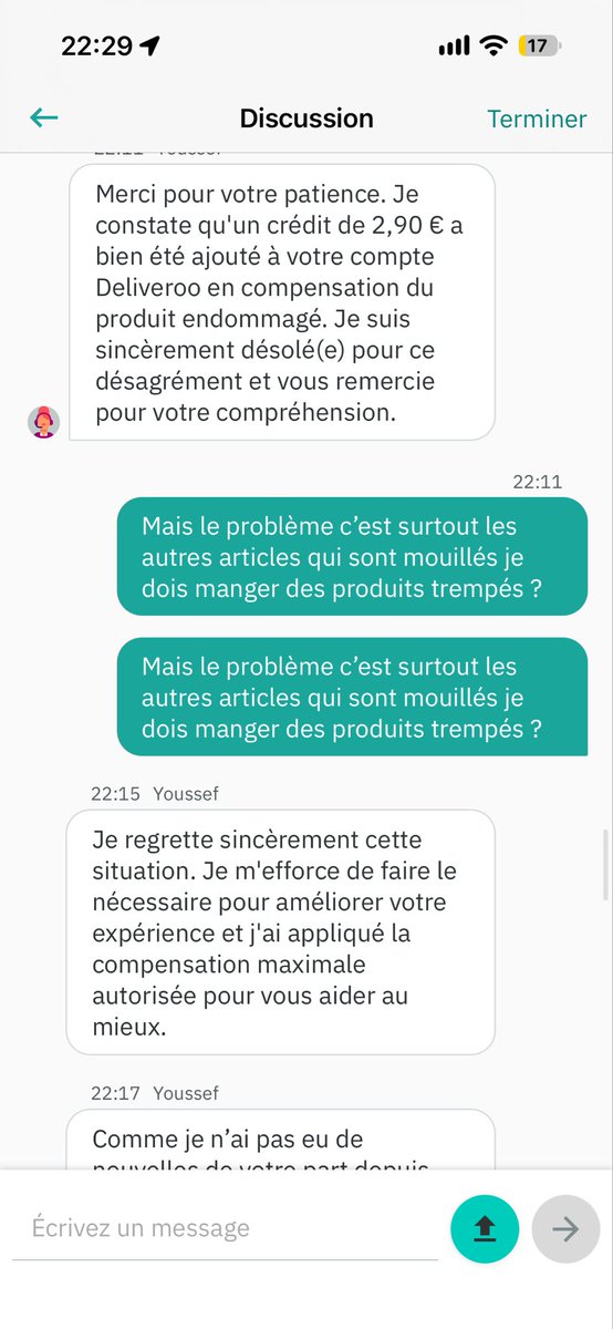 franck_ii's tweet photo. Quand @Deliveroo_FR traite ses clients comme des doberman : ta commande arrive avec boisson renversée et les autres produits trempés avec photos à l’appui et on te rembourse seulement 2,90€ « compensation maximale » et les produits trempés ? Tu les manges comme un doberman https://t.co/7QpHsI19rk