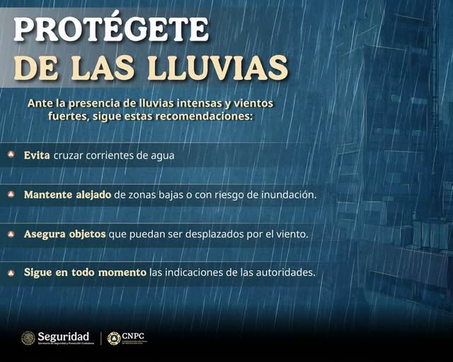 CEPC2025's tweet photo. Hoy se pronostican #Lluvias de distintas intensidades en varias regiones del país, es importante que atiendas las siguientes recomendaciones para que te mantengas a salvo. https://t.co/uIbiatEeWp