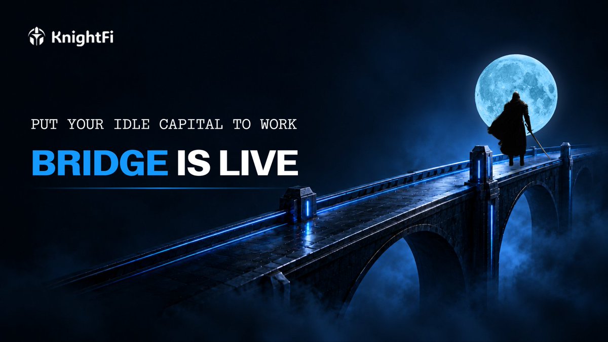 KnightFiIO's tweet photo. Most ETH is just sitting in wallets doing nothing.

Not lost. Not lent. Just waiting.

The KnightFi Bridge is live. Connect your wallet, move assets between BlackFort and other chains, and give idle capital something to do.

$ETH → $bxETH
$USDT / $USDC → $bxUSD

https://t.co/h3t1gdjaeE