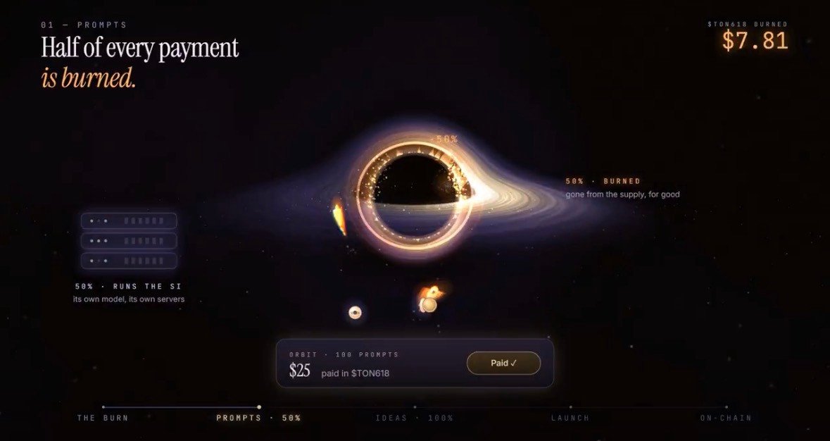 raintures's tweet photo. Having to pitch a memecoin to an AI and defend why it should exist is a funny product idea.

“Feed the black hole” behind @ton618_si revolve around this concept.

You submit a name, ticker, image and story, then get two messages to make your case.

The model questions the pitch and scores it on virality, timing and how well you explain it.

According to the team, one idea gets picked every two hours and launched on PumpFun.

Creator fees are forwarded in SOL to the wallet that submitted the winning idea.

Submitting an idea costs $5 worth of the token, which the project says is burned in full.

The main product by the way is an AI model you access through a Solana wallet, with $TON618 used for credits.

The team describes it as permissionless and unrestricted, running on its own model and infrastructure.

Early days, but the pitch mechanic gives this some personality.