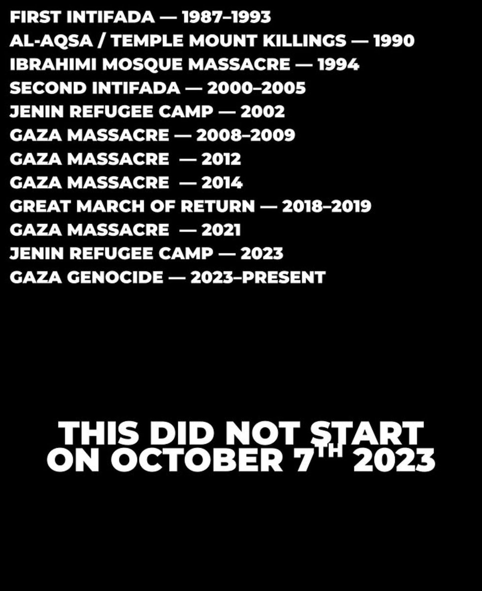bloods3xbooze's tweet photo. It didn't start October 7th. Free Palestine. https://t.co/Dfx23Rxnvs