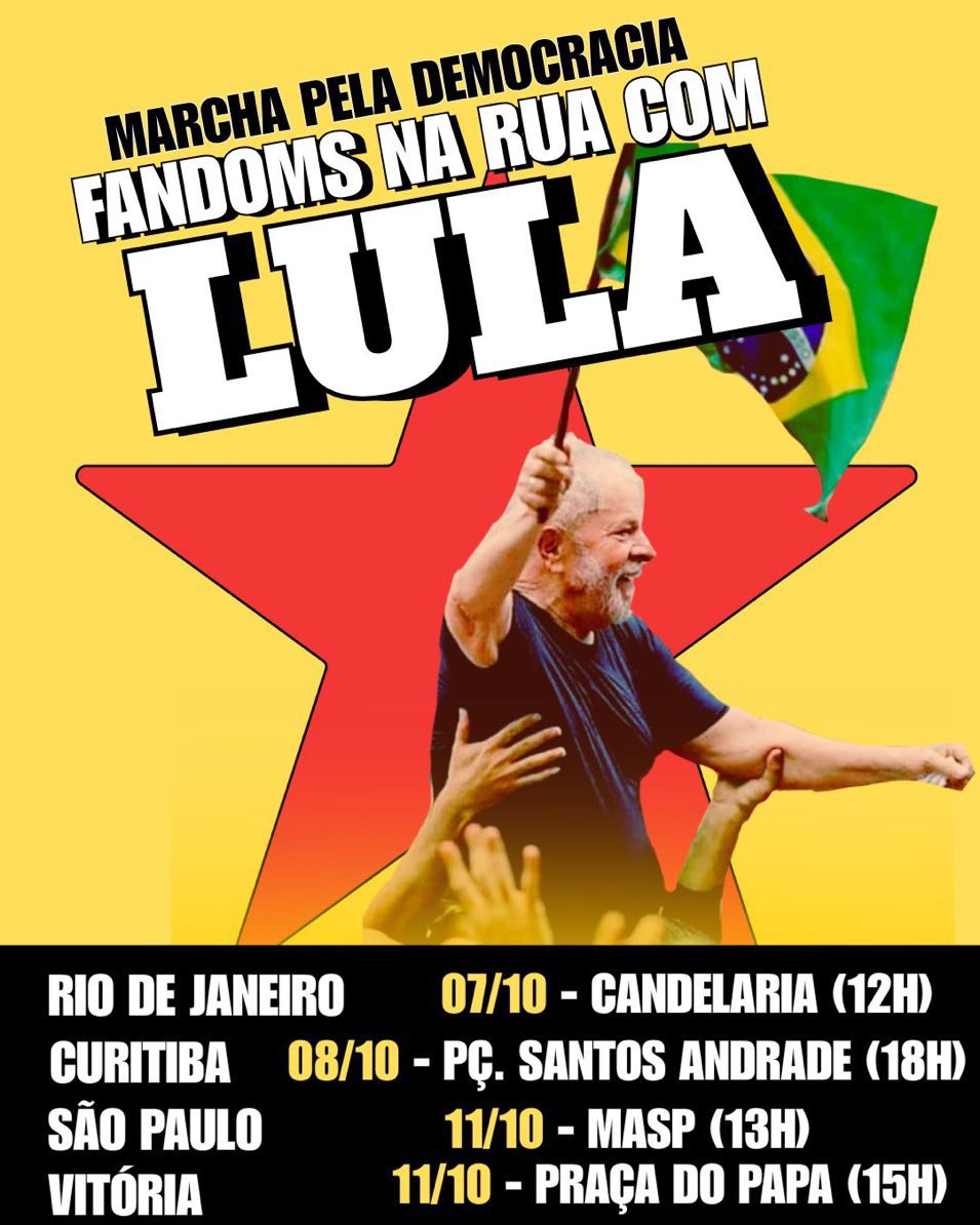 HumbeBrasilWav's tweet photo. 🚨 Confira algumas das datas já marcadas para a “Marcha Pela Democracia” 

📍 RIO DE JANEIRO — 07/10 (quarta), Candelária, às 12h

📍 CURITIBA — 08/10 (quinta), Praça Santos Andrade, às 18h

📍 SÃO PAULO — 11/10 (domingo), MASP, às 13h

Imagem: @dinlenrau https://t.co/wuvnhiWKQK