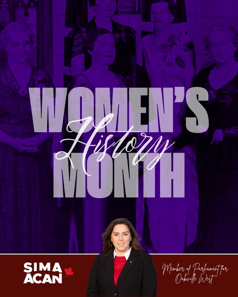 SimaAcan's tweet photo. Women have shaped Canada’s history, and continue to shape its future. 

This Women’s History Month, we celebrate the women who broke barriers, fought for equality, and opened doors for generations to come, including those making a difference here in Oakville West.

Honouring their legacy means continuing the work: ensuring every woman and girl has the opportunity to lead, succeed, and live safely.

#WomensHistoryMonth #OakvilleWest