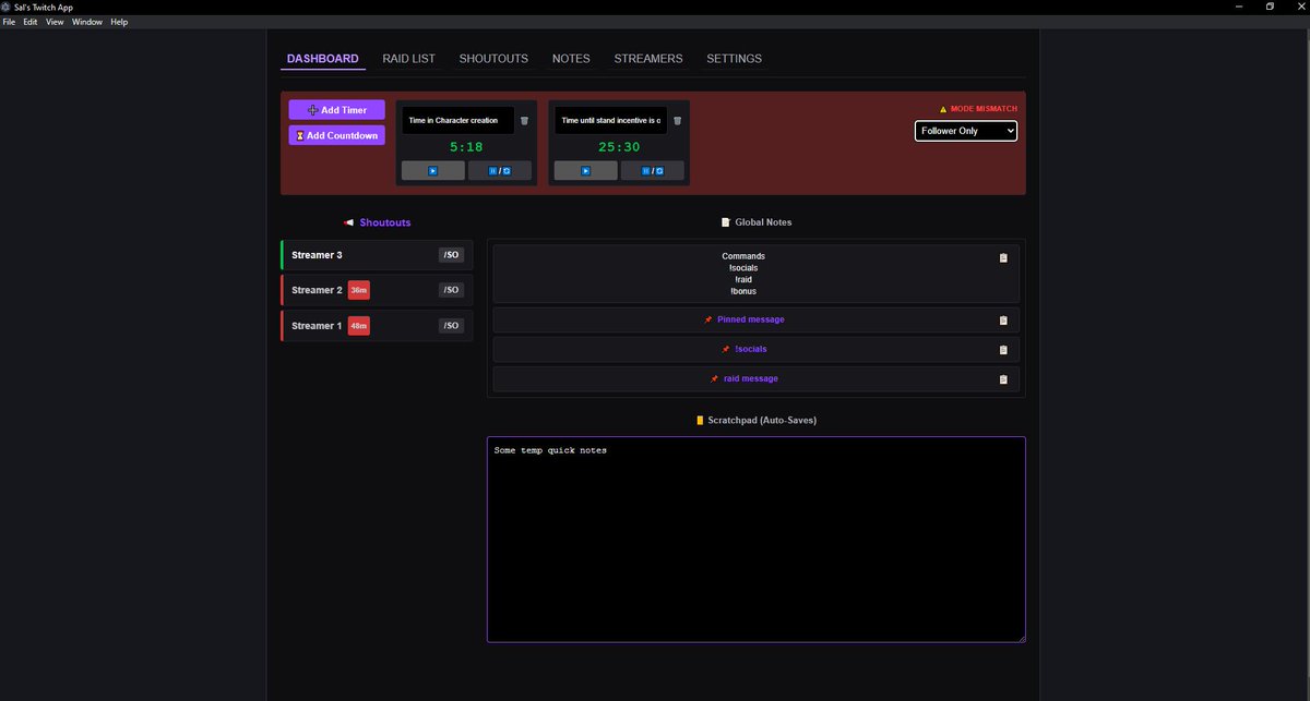 Sal__Val's tweet photo. My app for Twitch streamers/mods is here! Nice raid-list to help you pick up channel to raid, timers, notes and plenty of cool stuff. More info: https://t.co/ZxeBd2xmcK I appreciate all the shares and likes 💚
#twitch #streamer #mod #softdev #stream #software #moderator https://t.co/IHQkIyGqTr