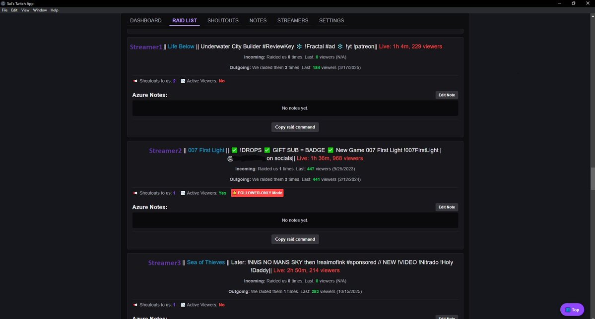 Sal__Val's tweet photo. My app for Twitch streamers/mods is here! Nice raid-list to help you pick up channel to raid, timers, notes and plenty of cool stuff. More info: https://t.co/ZxeBd2xmcK I appreciate all the shares and likes 💚
#twitch #streamer #mod #softdev #stream #software #moderator https://t.co/IHQkIyGqTr