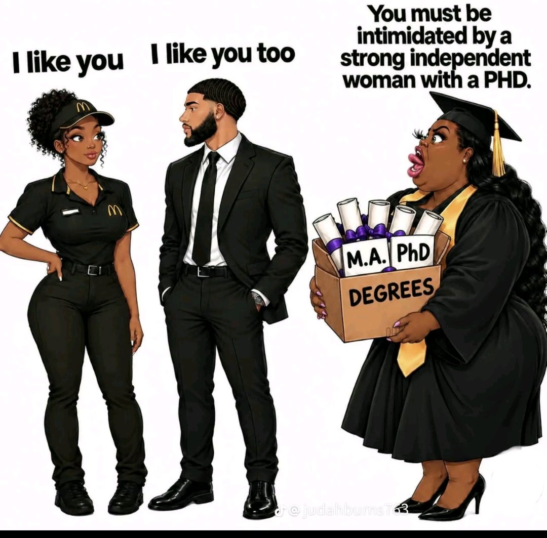 DarkKnightFBA's tweet photo. Degrees are cool but they don't make you wife material. https://t.co/fpBGUE1Pf1