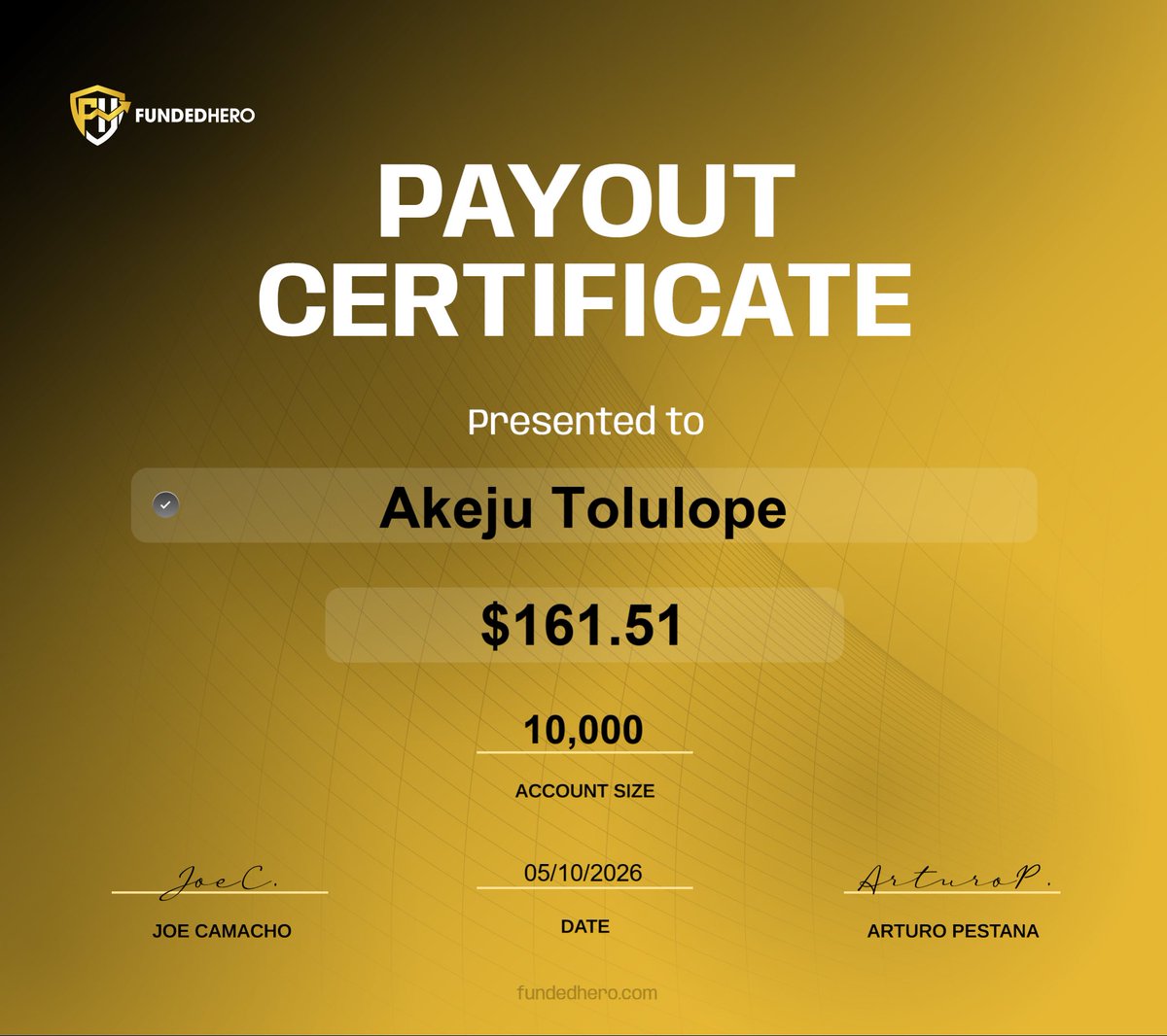 AY0MID3V's tweet photo. FIRST EVER PROP PAYOUT!

Got my first payout from @FundedHero @FundedHeroX @itsdrdollar. 

I’m not a profitable trader yet, but moments like this remind me that the work is starting to pay off.

We keep going. 📈

#fundedhero #propfirm #forextrading https://t.co/ztOxVe2QOx