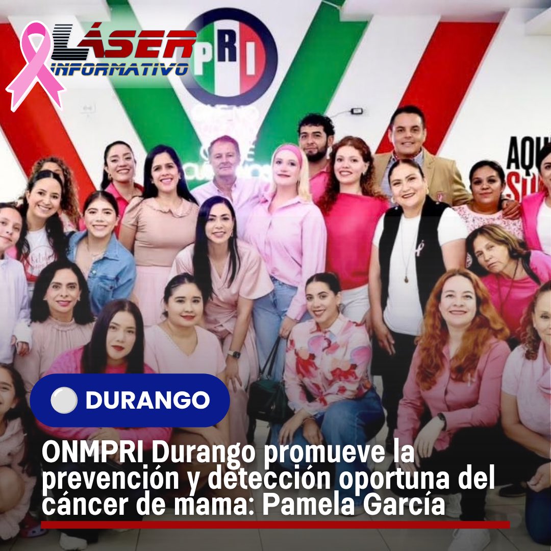 LaloSerranoZ's tweet photo. #LaserInformativo
⚪️ #Durango|| #ONMPRI Durango promueve la prevención y detección oportuna del cáncer de mama: @Pamgarciabrito
Con el objetivo de hacer visible la importancia de la prevención y el cuidado de la salud de las mujeres, se llevó a cabo el Encendido Rosa con motivo del inicio del #MesRosa, dando también arranque a las actividades de la campaña “Te Toca”.
Durante el evento, las instalaciones del partido se iluminaron de rosa como símbolo de concientización y solidaridad, invitando a las mujeres a hacer de la prevención una prioridad y a no dejar para después sus revisiones de salud.
La presidenta estatal del @CDE_PRI_Durango , @danisotto , destacó que el autocuidado y la detección oportuna pueden marcar una diferencia fundamental en la vida de las personas, al tiempo que reconoció el trabajo permanente que realiza el @ONMPRIDurango para acercar información y herramientas de prevención a las mujeres.
“Preocuparnos por nosotras y ocuparnos de nosotras puede salvarnos la vida. Por eso es tan importante conocer las herramientas que existen para una detección oportuna y recordar que hay formas de acercarnos a la salud y cuidar nuestra vida”, señaló.
Por su parte, la presidenta del ONMPRI Estatal Durango, Pamela García Brito, explicó que este año la campaña “Te Toca” busca hacer un llamado a las mujeres para priorizar su salud, realizarse revisiones periódicas y extender este mensaje a otras mujeres de su entorno.
“Hoy encendemos este edificio para arrancar octubre con un mensaje sencillo: te toca cuidarte, te toca revisarte y te toca hacer una pausa entre tantas responsabilidades para pensar en ti. Las mujeres siempre estamos pendientes de todos y muchas veces dejamos nuestra propia salud para después. Este mes te toca a ti, no esperemos a que nos toque una experiencia difícil para empezar a cuidarnos”, expresó.
Con este encendido, el ONMPRI Estatal Durango, encabezado por su presidenta Pamela García Brito, da inicio a las actividades del Mes Rosa, llevando un mensaje de prevención y concientización a más mujeres.