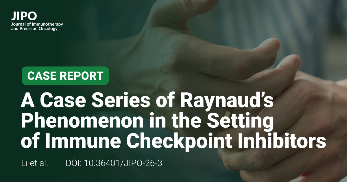 JIPOEditors's tweet photo. Explore "A Case Series of Raynaud’s Phenomenon in the Setting of Immune Checkpoint Inhibitors", a case report presented by Li et al. https://t.co/foxBbDxMMY #raynauds #immunotherapy #systemicsclerosis #immunecheckpointinhibitors #ICIs
@OncologyNetwork
@Innovativehci
@oncodaily
@OncoAlert
@ANaingMD @ErulEnes @ImeneHadji1 @RegmiSunil1