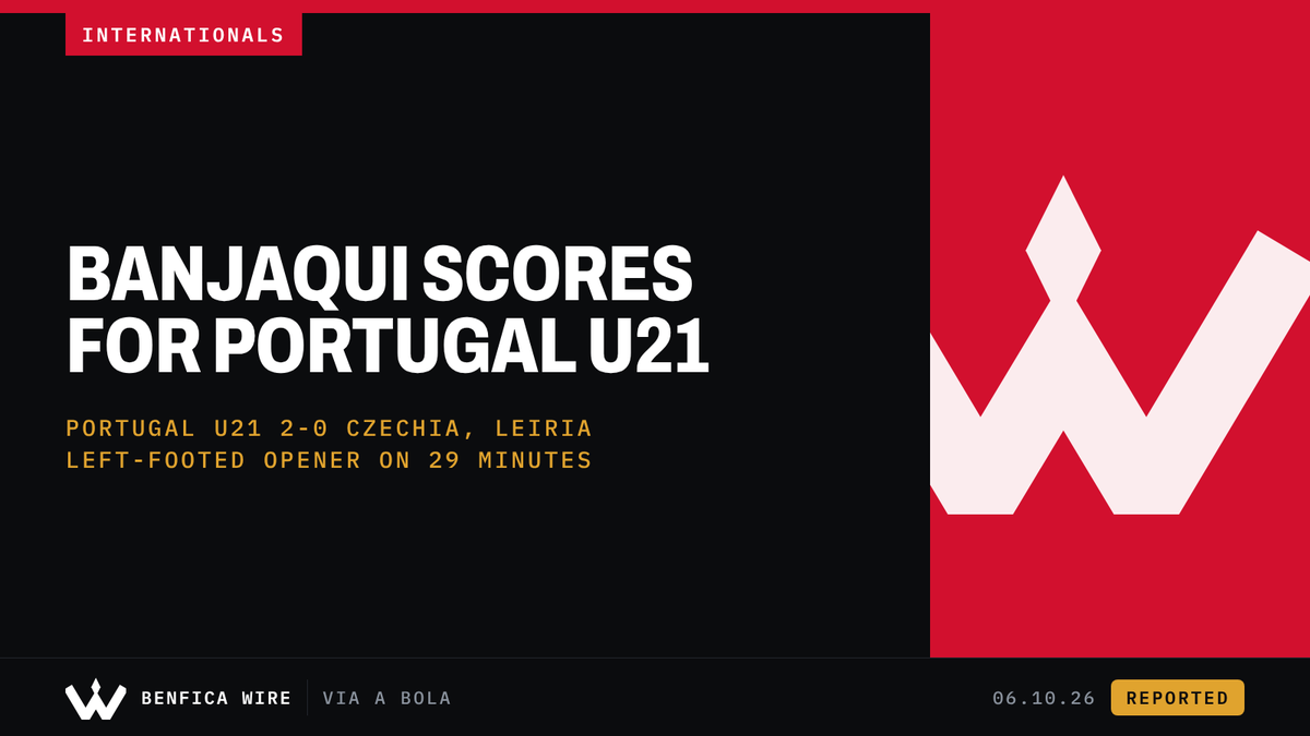 BenficaWire's tweet photo. 🟡 Daniel Banjaqui, 18, opened the scoring as Portugal's under-21s beat Czechia 2-0 in Leiria: a left-footed finish on 29 minutes after going past three opponents, with Jorge Jesus watching from the stands. Portugal had already qualified for the Euros. Via A Bola and Maisfutebol. https://t.co/ubatPNZPDw