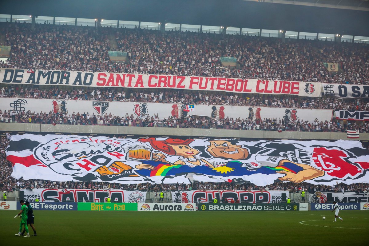 santachopp2009's tweet photo. UM BANDEIRÃO PARA UM MOMENTO HISTÓRICO. 

No sábado, contra o Maringá, o maior bandeirão da Santa Chopp fez sua estreia justamente no dia em que o Santa Cruz conquistou o tão sonhado acesso à Série B. https://t.co/WDlRyUefIu